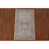 Beige/ Blue Oushak Oriental Area Rug Hand-knotted Wool Carpet - 3'0" x 4'10"