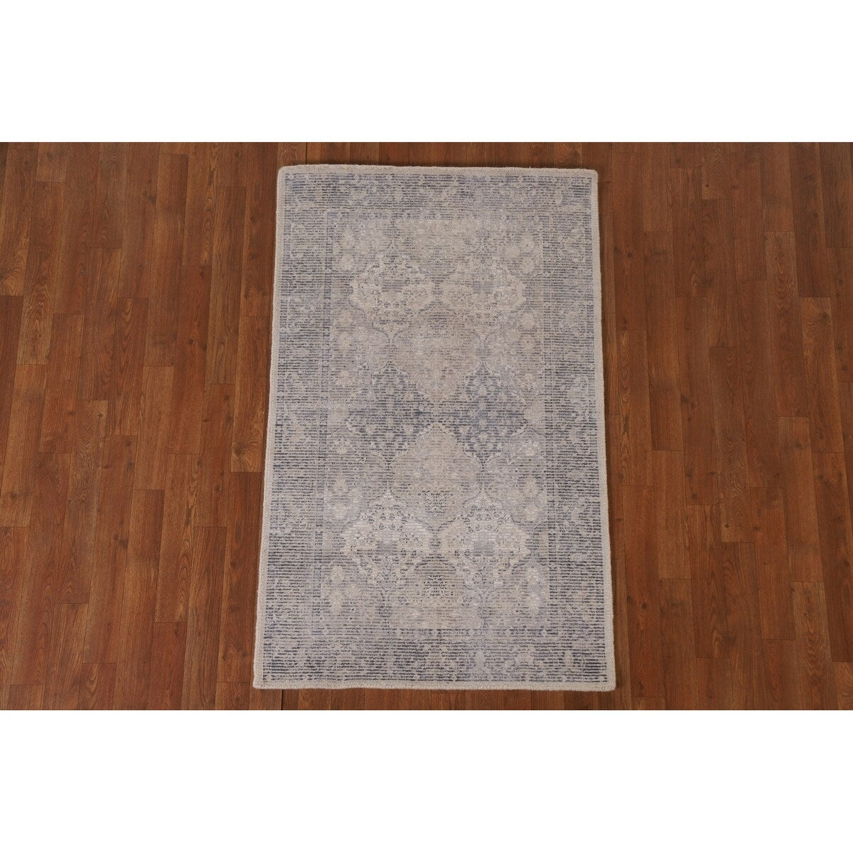Beige/ Blue Oushak Oriental Area Rug Hand-knotted Wool Carpet - 3'0" x 4'10"
