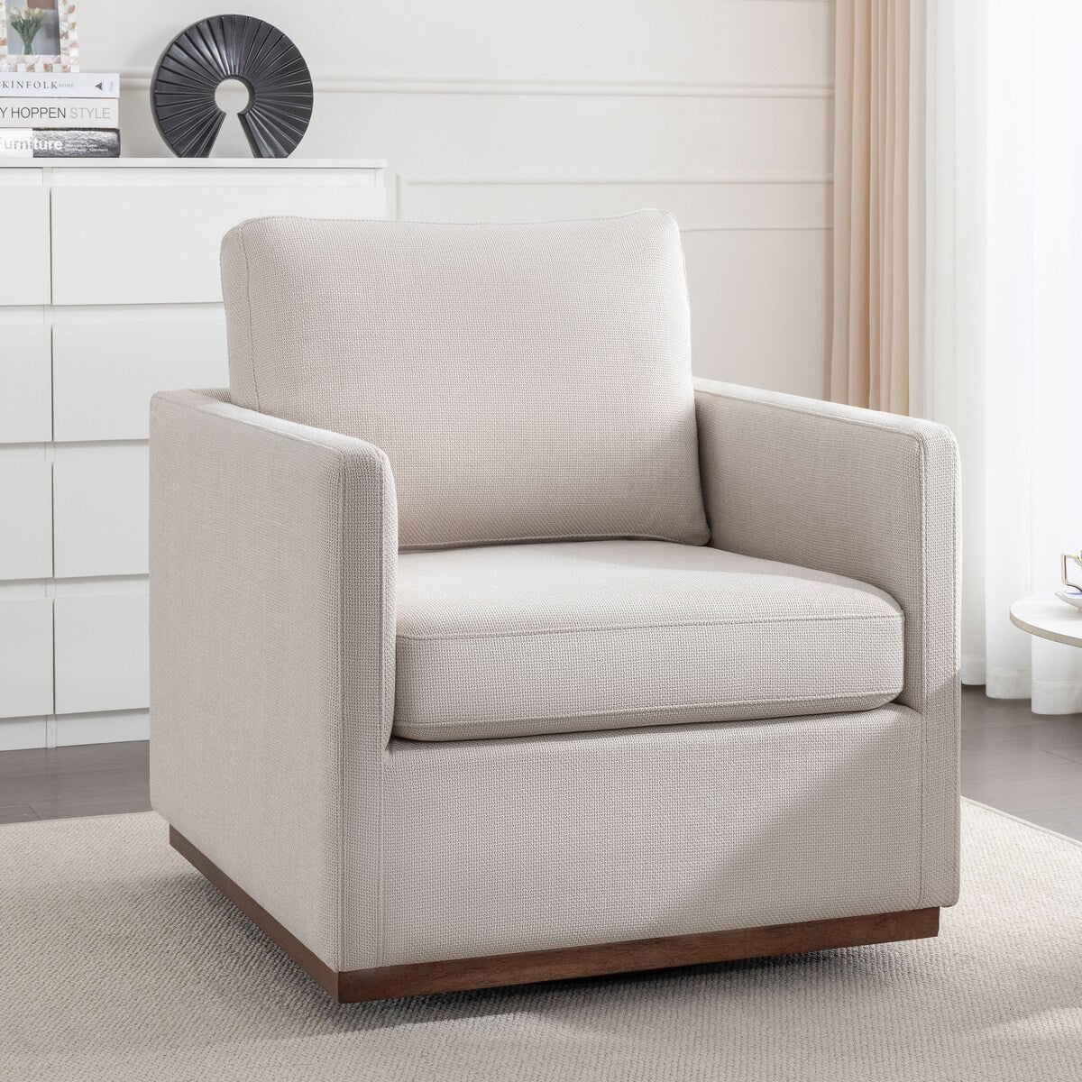 Beige 360° Swivel Single Sofa Armchair Accent Chair,Soft Upholstered