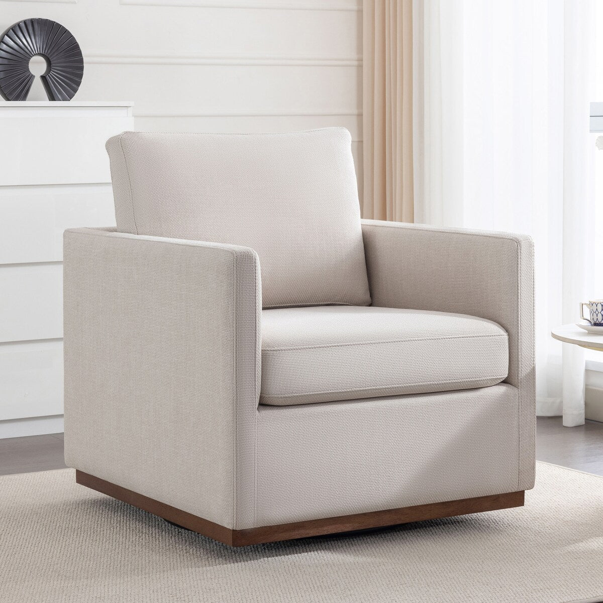 Beige 360° Swivel Single Sofa Armchair Accent Chair,Soft Upholstered
