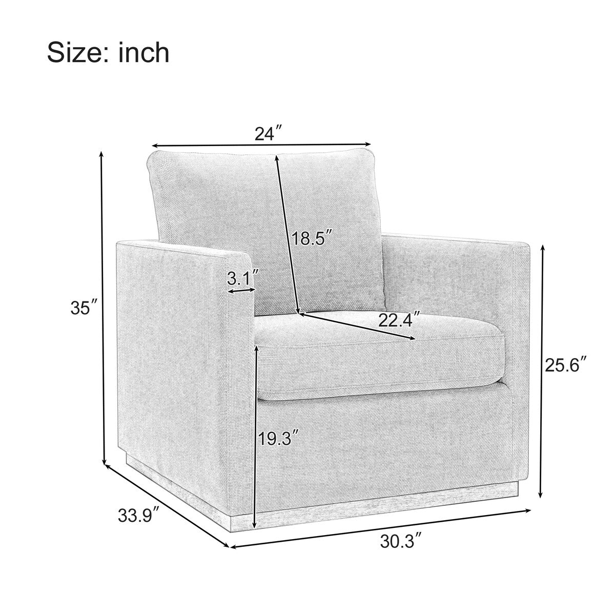 Beige 360° Swivel Single Sofa Armchair Accent Chair,Soft Upholstered