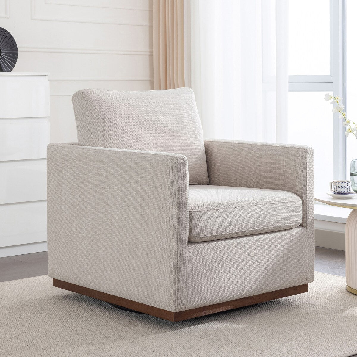 Beige 360° Swivel Single Sofa Armchair Accent Chair,Soft Upholstered