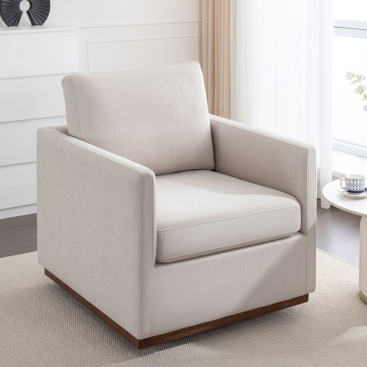 Beige 360° Swivel Single Sofa Armchair Accent Chair,Soft Upholstered