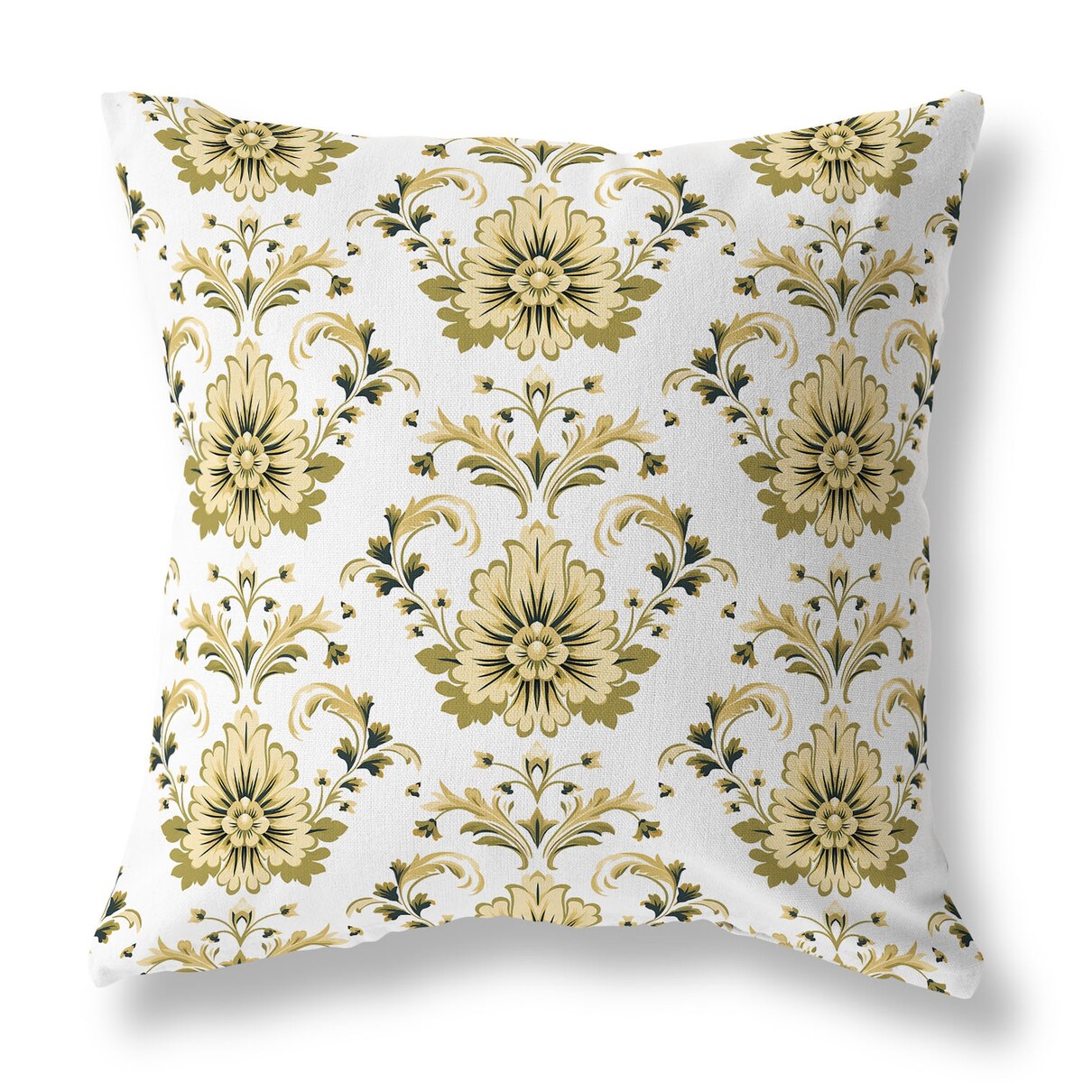 Beige And Olive Ornate Opulence Indoor/Outdoor Throw Pillow Zipper