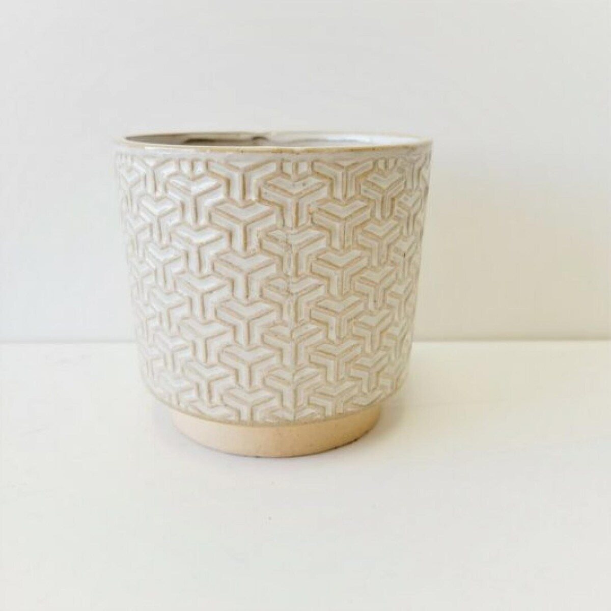 Beige And White Geometric Pattern Planter