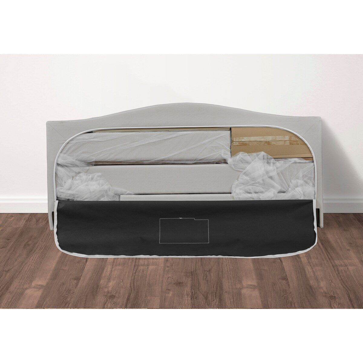 Beige Arched Nail Trim Queen Platform Bed