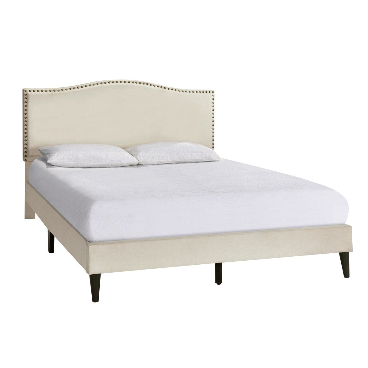 Beige Arched Nail Trim Queen Platform Bed