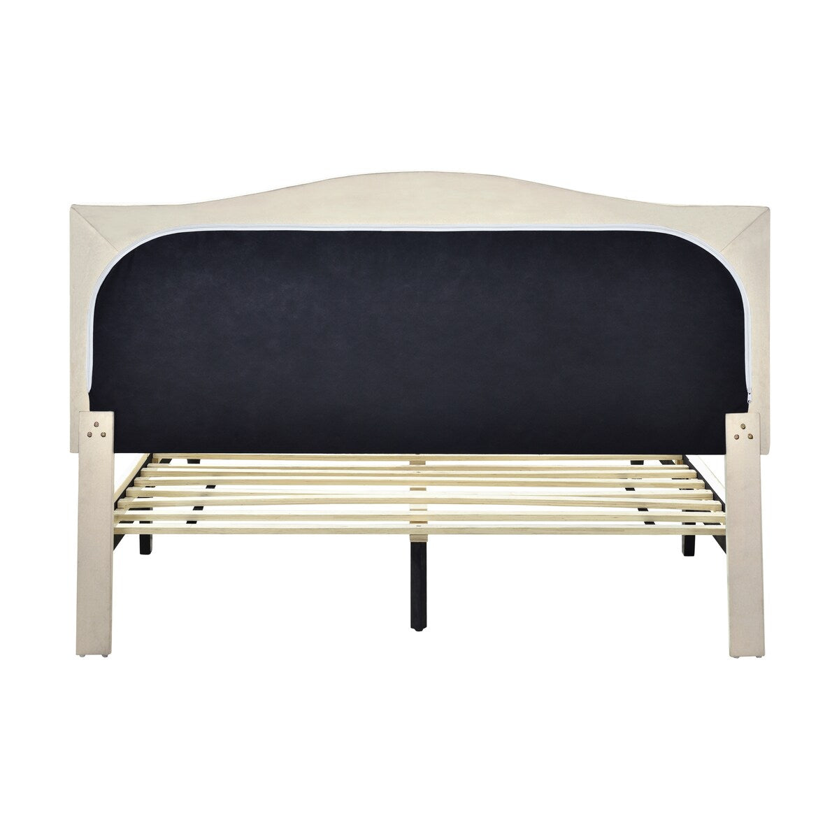 Beige Arched Nail Trim Queen Platform Bed