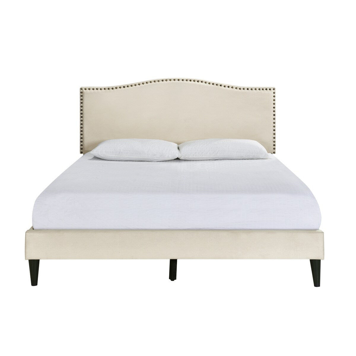 Beige Arched Nail Trim Queen Platform Bed