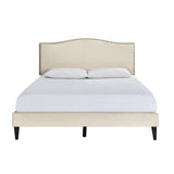 Beige Arched Nail Trim Queen Platform Bed