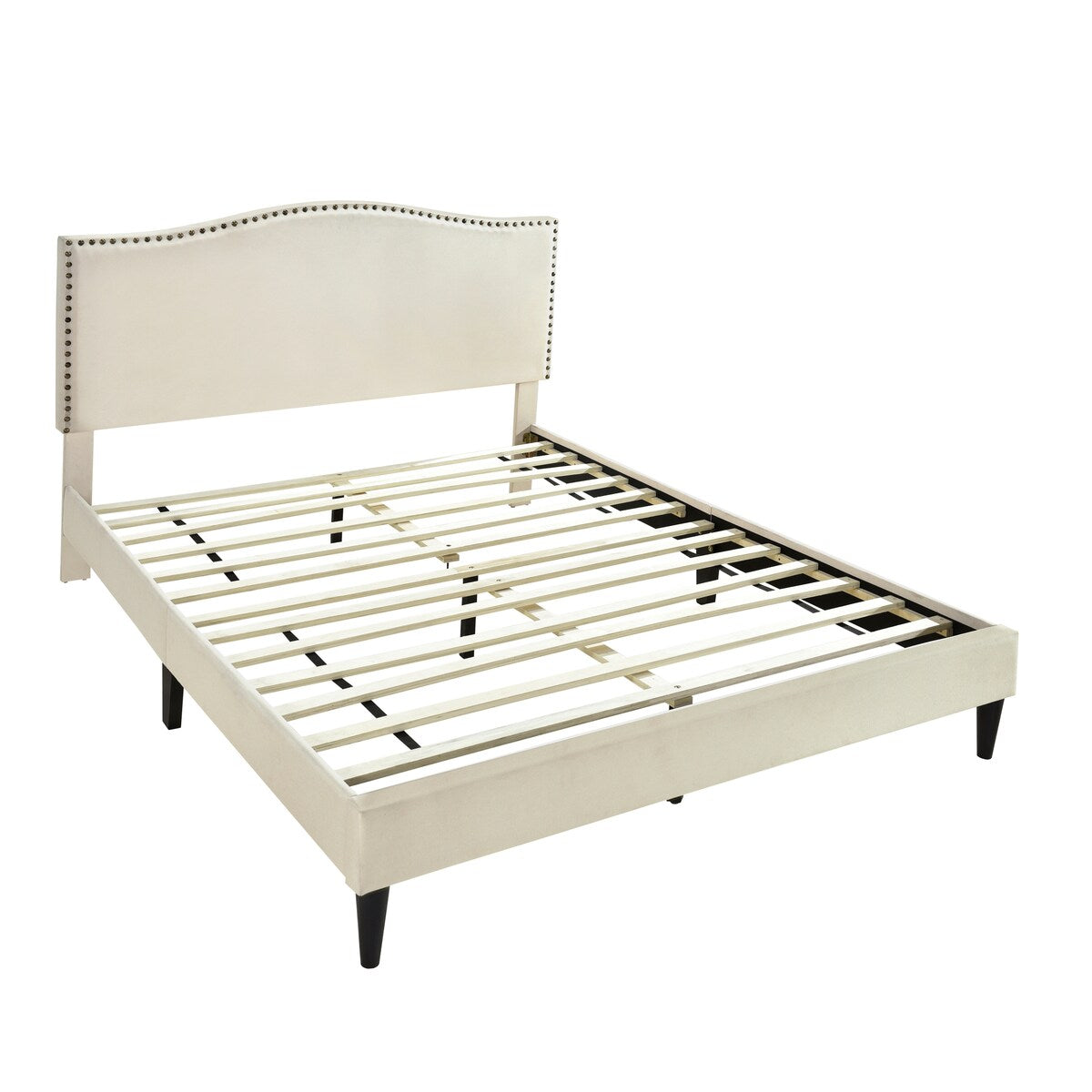 Beige Arched Nail Trim Queen Platform Bed