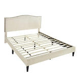 Beige Arched Nail Trim Queen Platform Bed