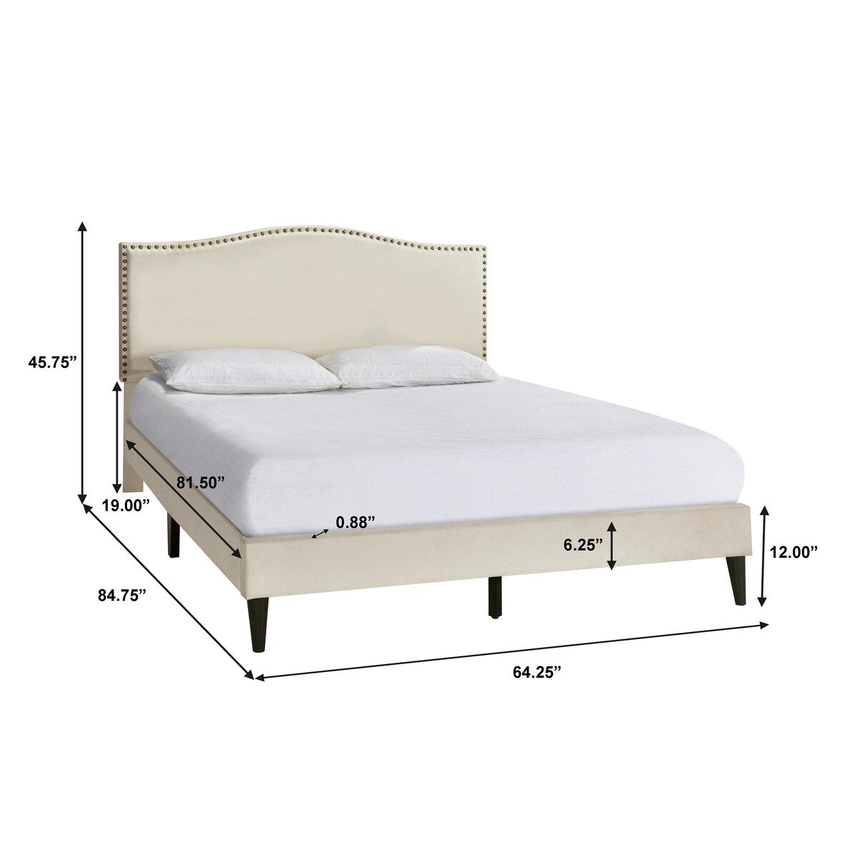 Beige Arched Nail Trim Queen Platform Bed