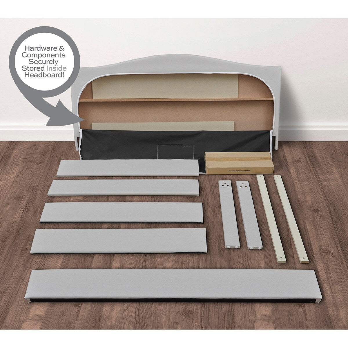 Beige Arched Nail Trim Queen Platform Bed