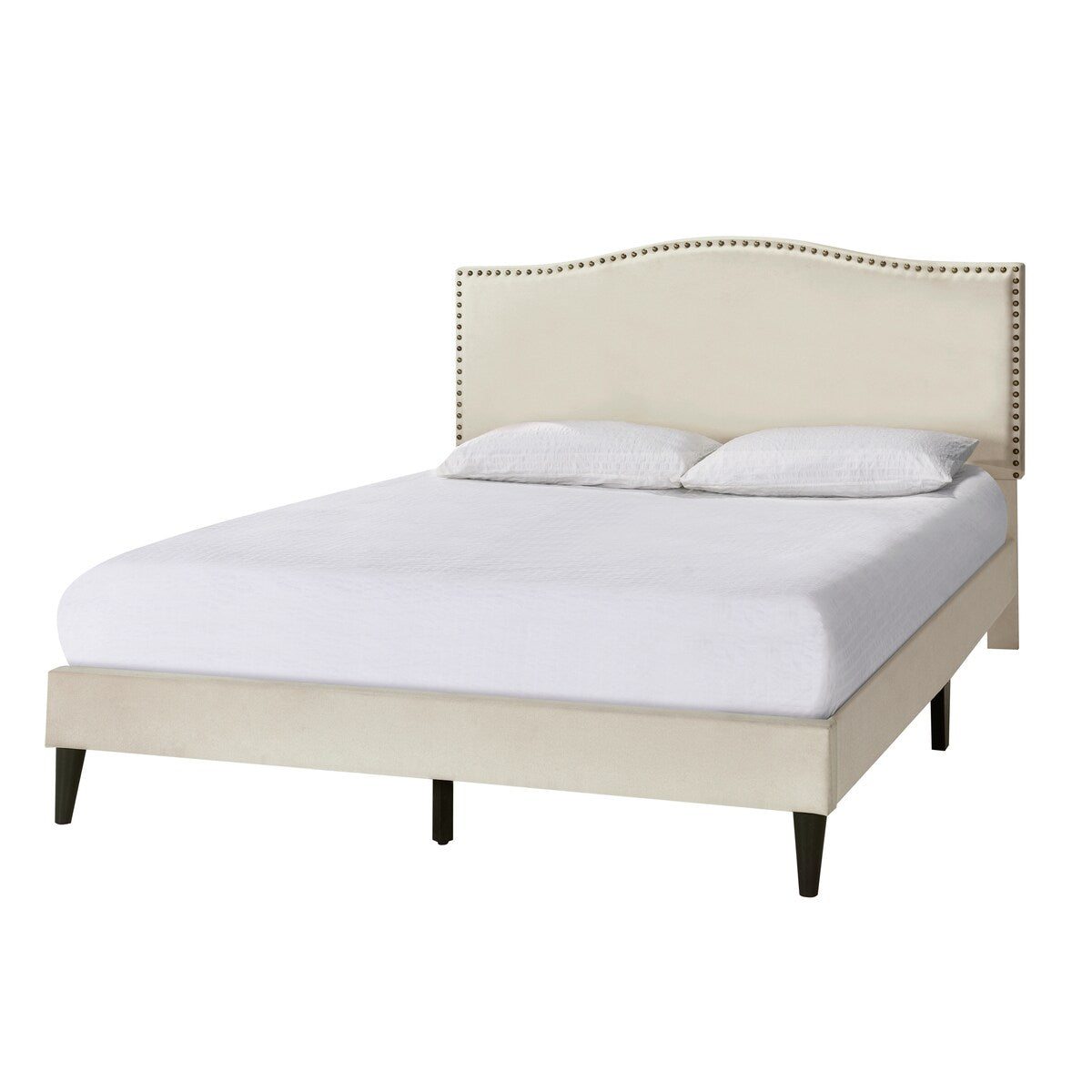 Beige Arched Nail Trim Queen Platform Bed