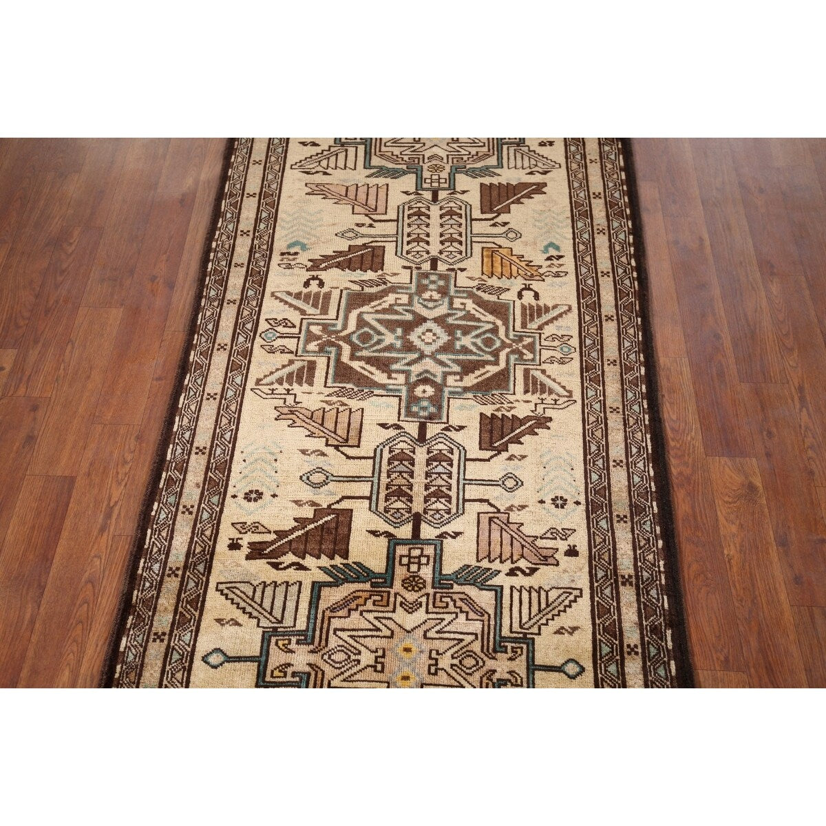 Beige Ardebil Vintage Persian Runner Rug Handmade Tribal Wool Carpet - 2'10" x 9'5"
