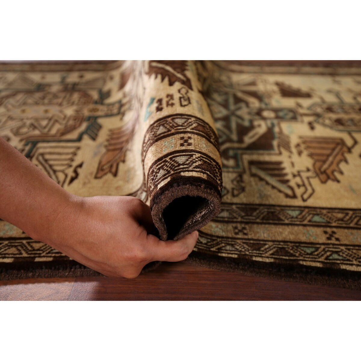 Beige Ardebil Vintage Persian Runner Rug Handmade Tribal Wool Carpet - 2'10" x 9'5"