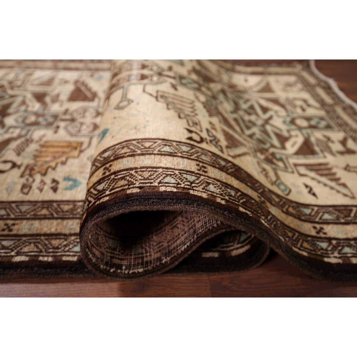 Beige Ardebil Vintage Persian Runner Rug Handmade Tribal Wool Carpet - 2'10" x 9'5"