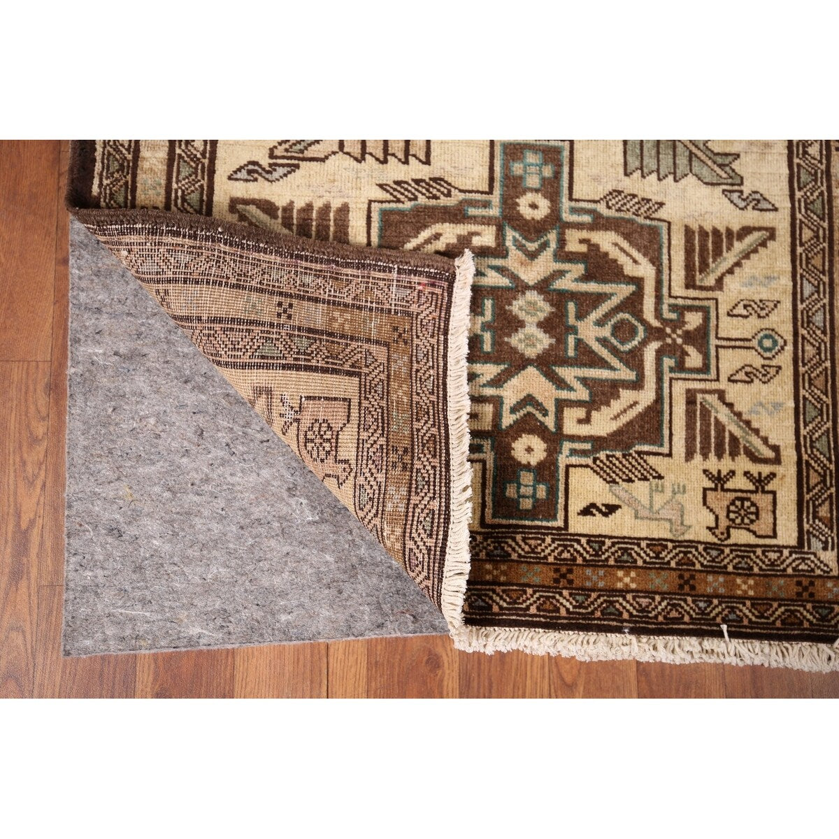 Beige Ardebil Vintage Persian Runner Rug Handmade Tribal Wool Carpet - 2'10" x 9'5"