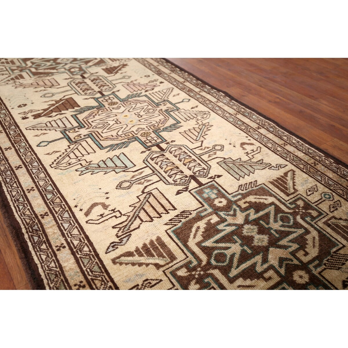 Beige Ardebil Vintage Persian Runner Rug Handmade Tribal Wool Carpet - 2'10" x 9'5"