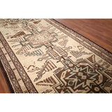 Beige Ardebil Vintage Persian Runner Rug Handmade Tribal Wool Carpet - 2'10" x 9'5"