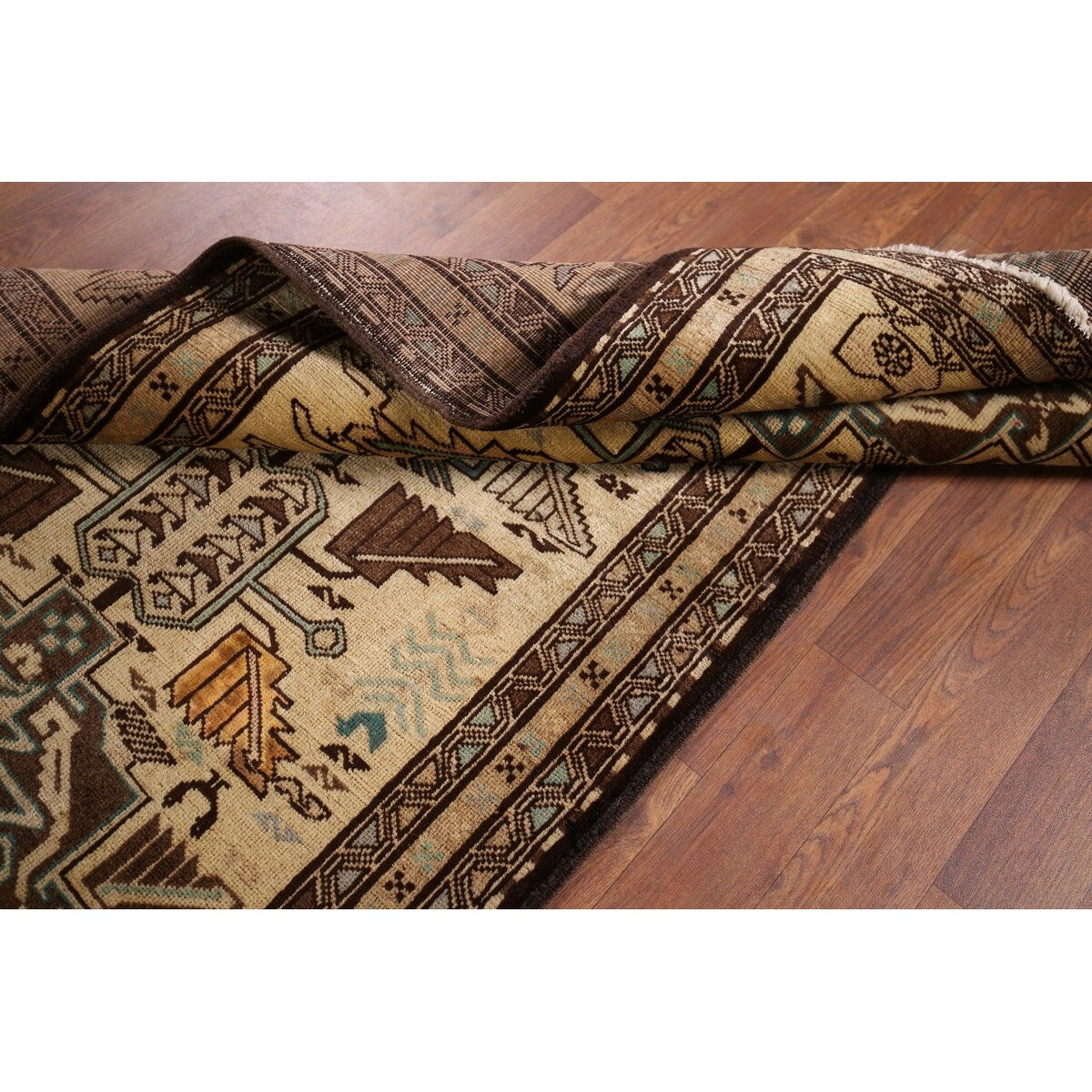Beige Ardebil Vintage Persian Runner Rug Handmade Tribal Wool Carpet - 2'10" x 9'5"