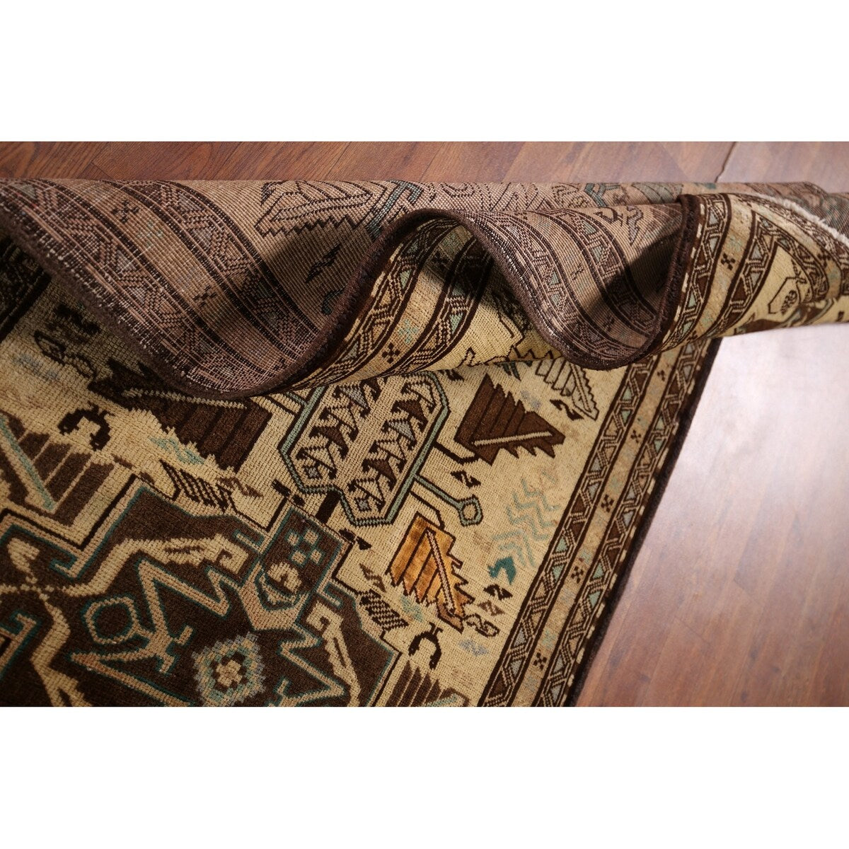 Beige Ardebil Vintage Persian Runner Rug Handmade Tribal Wool Carpet - 2'10" x 9'5"