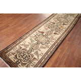 Beige Ardebil Vintage Persian Runner Rug Handmade Tribal Wool Carpet - 2'10" x 9'5"