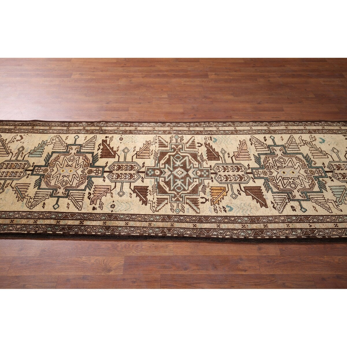 Beige Ardebil Vintage Persian Runner Rug Handmade Tribal Wool Carpet - 2'10" x 9'5"