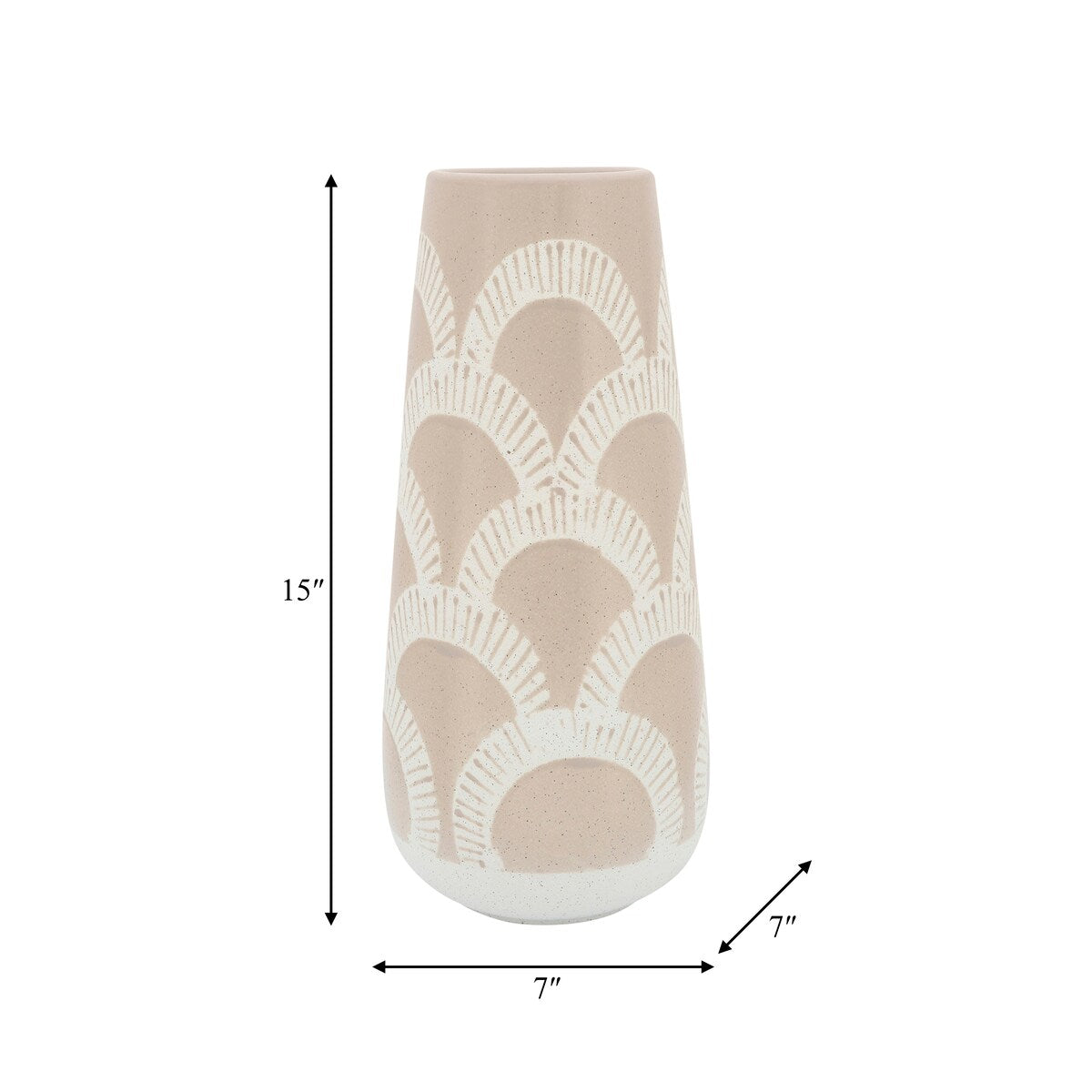Beige Aztec Style Ceramic Vase Contemporary 15" Decorative Vase for Flowers Stylish Table Centerpiece Home or