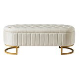 Elegant Upholstered Velvet Storage Ottoman Flip-Top Bench, Beige
