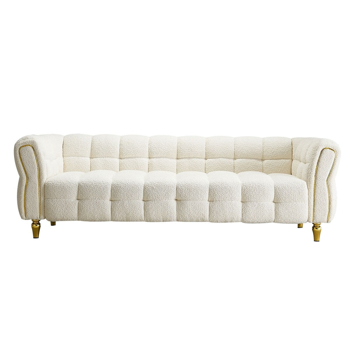 Beige Mid-Century Boucle Tufted 87" 3-Seater Sofa with Golden Legs,Bei