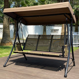 Beige Outdoor Porch Swing Chair With Side Bags and Adjustable Canopy