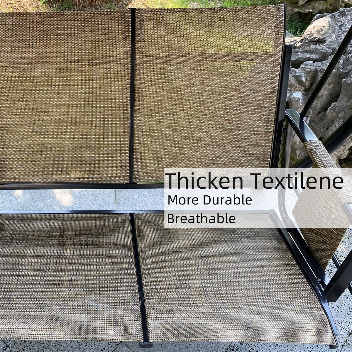 Beige Outdoor Porch Swing Chair With Side Bags and Adjustable Canopy