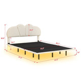 Beige Queen Size/ Upholstered LED Floating Bed with PU Leather Headboard, /Green