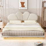 Beige Queen Size/ Upholstered LED Floating Bed with PU Leather Headboard, /Green