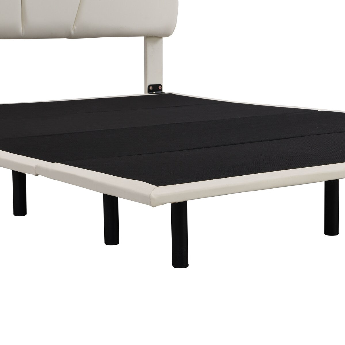 Beige Queen Size/ Upholstered LED Floating Bed with PU Leather Headboard, /Green