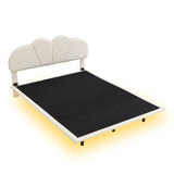 Beige Queen Size/ Upholstered LED Floating Bed with PU Leather Headboard, /Green