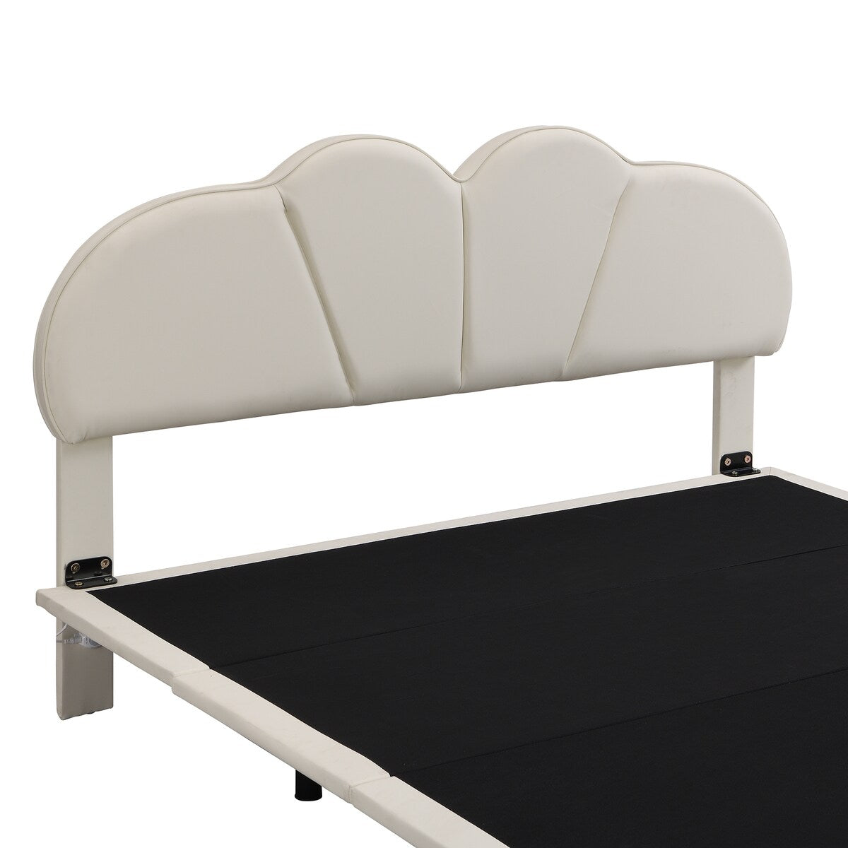 Beige Queen Size/ Upholstered LED Floating Bed with PU Leather Headboard, /Green