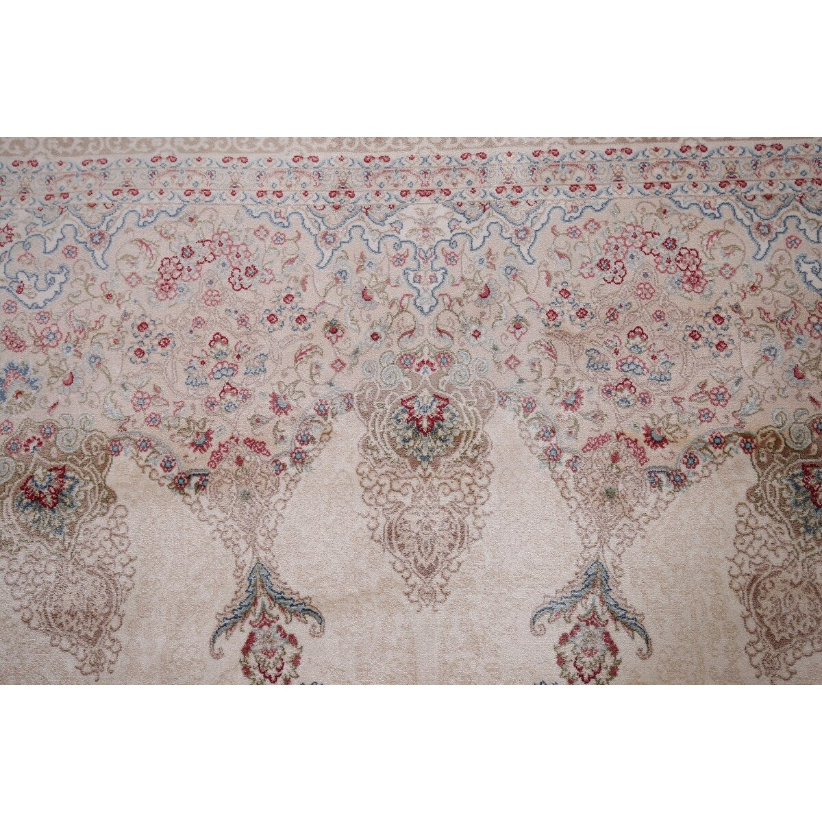 Beige Qum Turkish Rug Machine Made Silk & Polyester Carpet - 5'1" x 7'6"