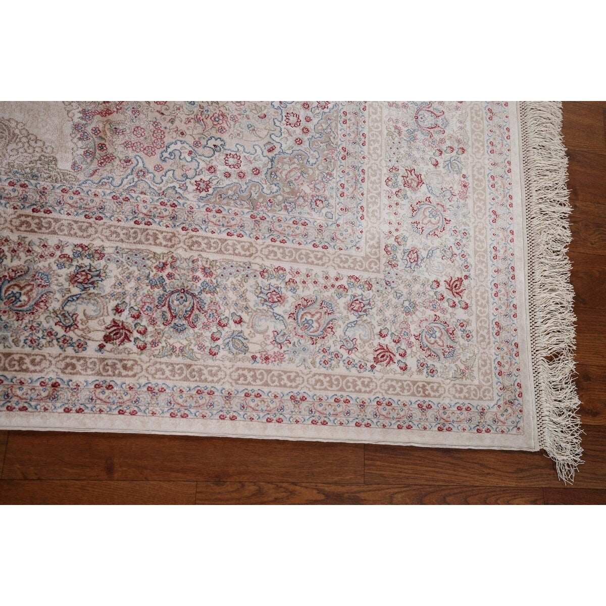 Beige Qum Turkish Rug Machine Made Silk & Polyester Carpet - 5'1" x 7'6"