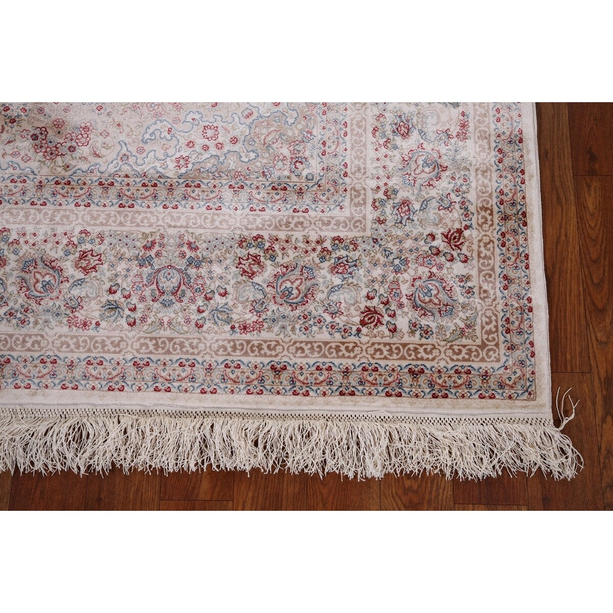 Beige Qum Turkish Rug Machine Made Silk & Polyester Carpet - 5'1" x 7'6"