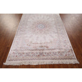 Beige Qum Turkish Rug Machine Made Silk & Polyester Carpet - 5'1" x 7'6"