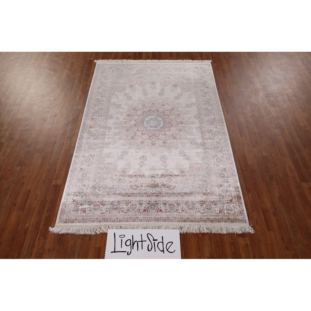 Beige Qum Turkish Rug Machine Made Silk & Polyester Carpet - 5'1" x 7'6"