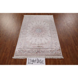 Beige Qum Turkish Rug Machine Made Silk & Polyester Carpet - 5'1" x 7'6"