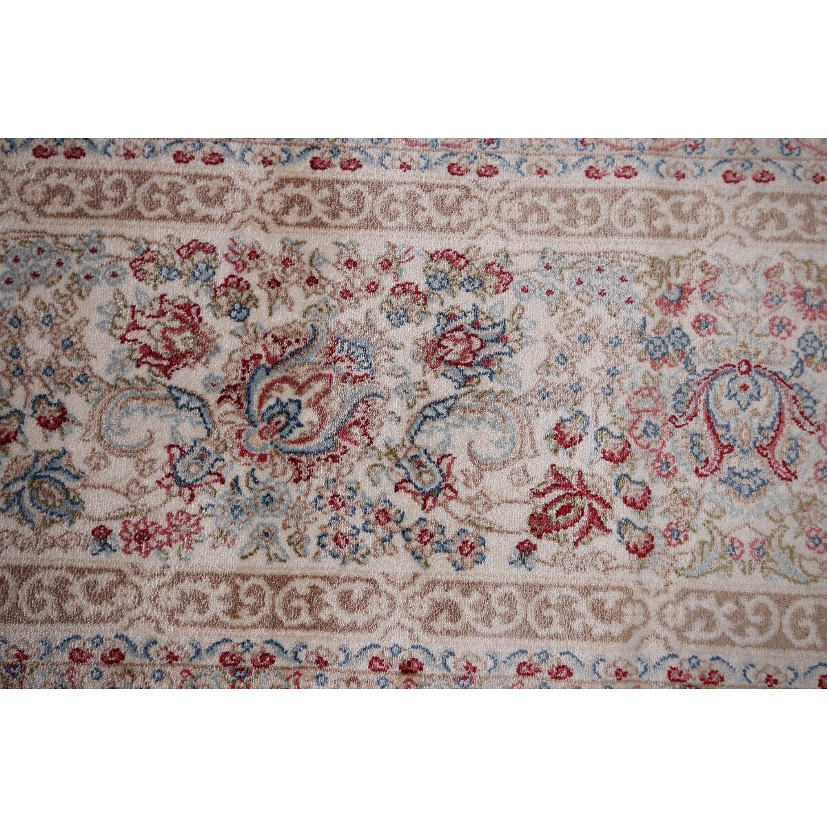 Beige Qum Turkish Rug Machine Made Silk & Polyester Carpet - 5'1" x 7'6"
