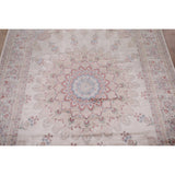 Beige Qum Turkish Rug Machine Made Silk & Polyester Carpet - 5'1" x 7'6"