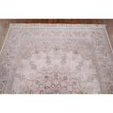 Beige Qum Turkish Rug Machine Made Silk & Polyester Carpet - 5'1" x 7'6"