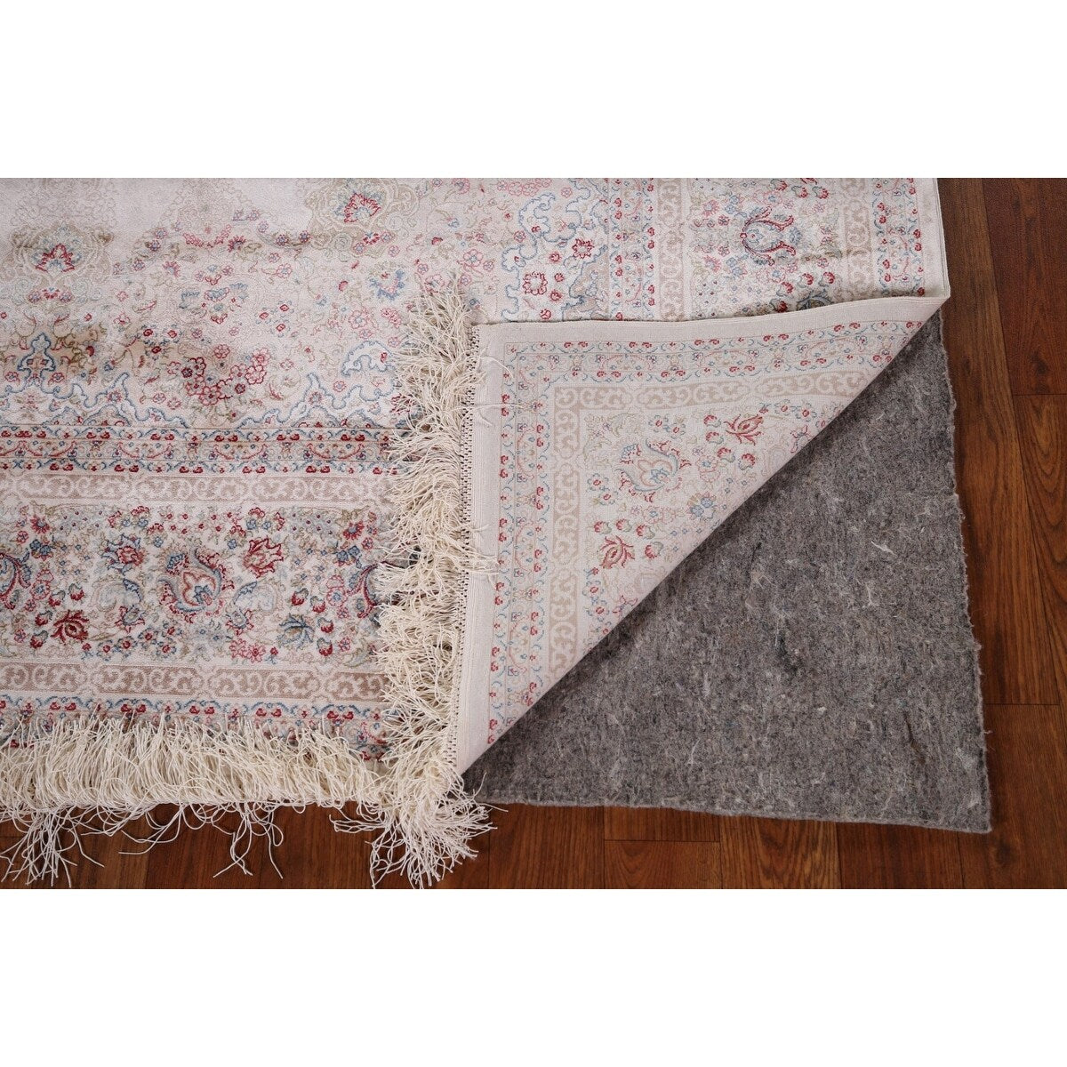 Beige Qum Turkish Rug Machine Made Silk & Polyester Carpet - 5'1" x 7'6"