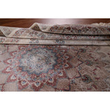 Beige Qum Turkish Rug Machine Made Silk & Polyester Carpet - 5'1" x 7'6"